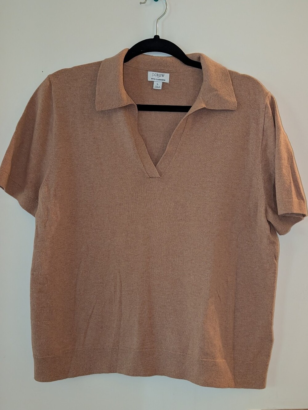 J. Crew Women's Short Sleeve Polo - Taupe Brown, Size Large, Cashmere And Cotton